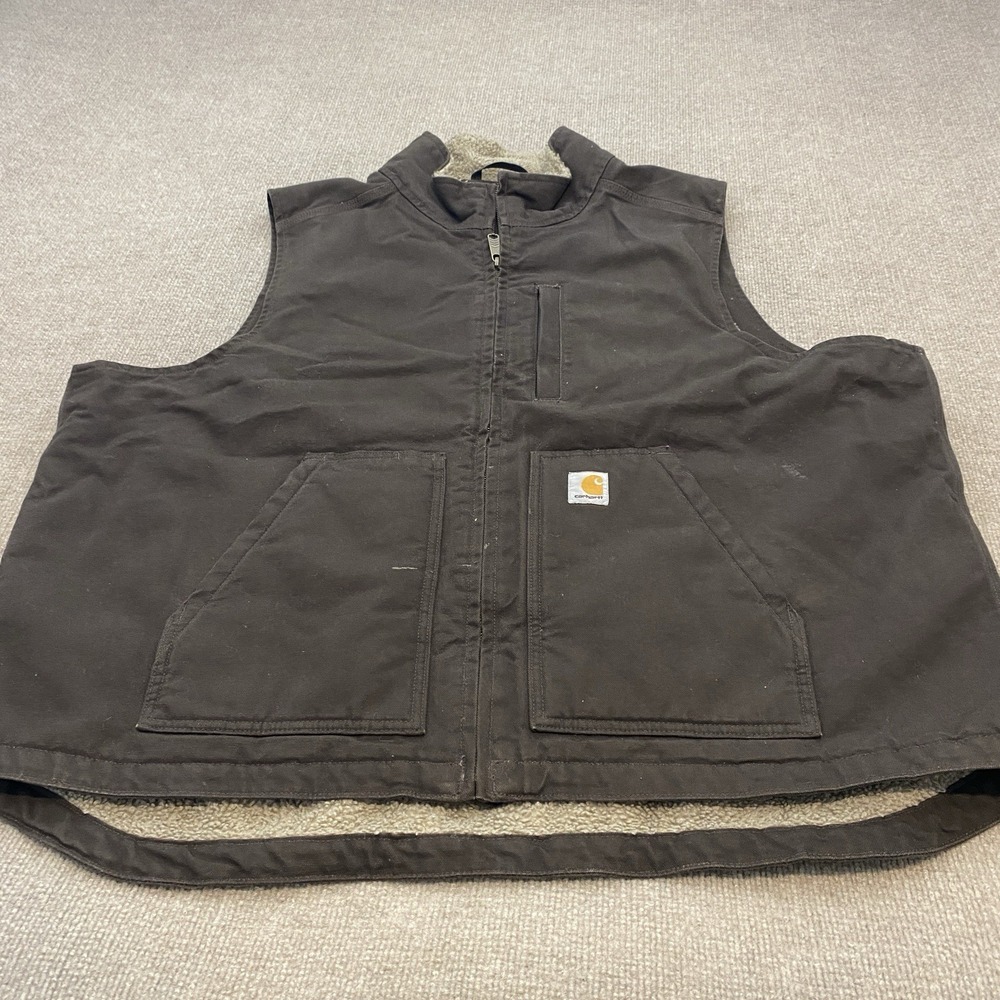 Carhartt Vest Mens 2XL Brown Duck Canvas Distressed Grunge Y2K 104277 DKB
